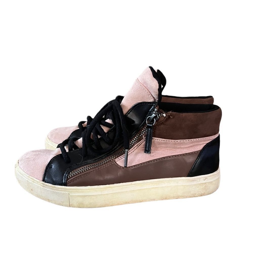Brash colorblock high top lace & zip sneakers in pink, brown & black women's 7.5